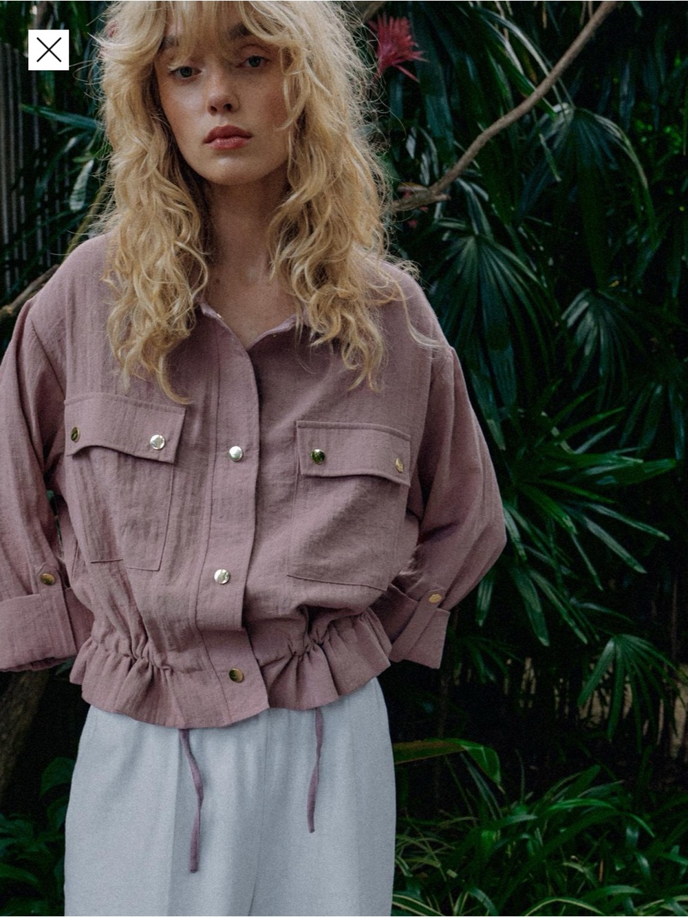 Zara NWT lightweight drawstring cropped mauve jacket